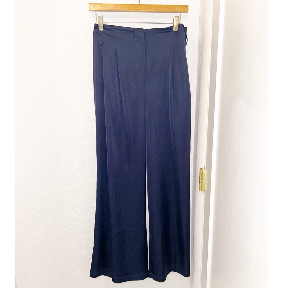 UNIVERSAL STANDARD PLUS Tresa Wide Leg Tie Pants in Navy Satin SZ: 18